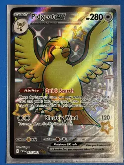 Pidgeot ex 221/091 Pokemon TCG Paldean Fates NM Full Art HOLO + Card Saver - Image 1