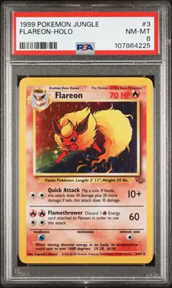 1999 POKEMON JUNGLE #3 FLAREON-HOLO PSA 8 - Image 1