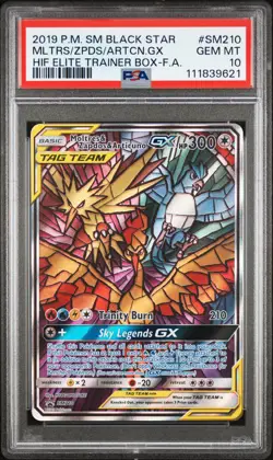 Moltres Zapdos Articuno GX PSA 10 SM210 Sun & Moon Hidden Fates Stained Birds - Image 1
