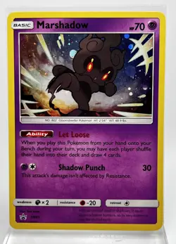Marshadow SM85 Cosmos Holo Swirl 2017 Black Star Promo Pokemon Card LP - Image 1