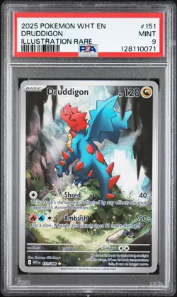 PSA 9 DRUDDIGON 151/086 WHT EN-WHITE FLARE ILLUSTRATION RARE POKEMON - Image 1