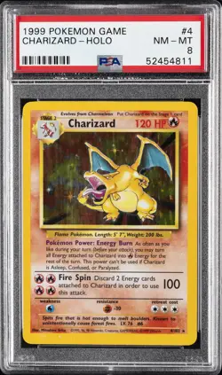 1999 POKEMON BASE SET UNLIMITED #4 CHARIZARD-HOLO PSA 8 - Image 1