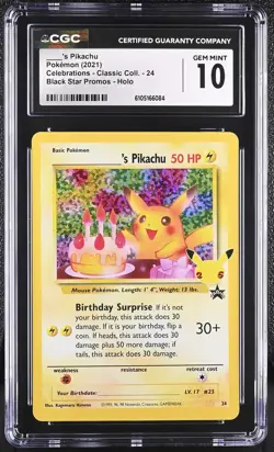CGC 10 ____'s Pikachu 24 Black Star Promos Holo Pokemon Gem Mint Birthday - Image 1