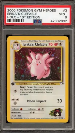 Pokemon Erika's Clefable Gym Heroes 1st Edition Holo Rare #3 PSA 9 Mint - Image 1