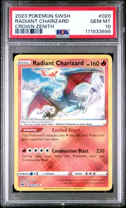 Pokemon Radiant Charizard 020 PSA 10 GEM Mint Crown Zenith 2023 020/159 - Image 1