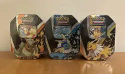 Pokemon TCG Eevee Evolutions Tins (Set of 3) - Vaporeon, Jolteon, Flareon - Image 1
