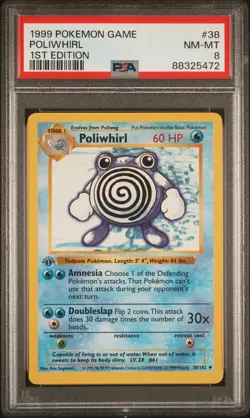 1999 POKEMON BASE SET 1ST EDITION #38 POLIWHIRL PSA 8 - Image 1