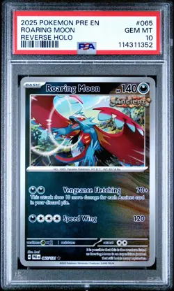 2025 POKEMON PRE EN #065 ROARING MOON REVERSE HOLO PSA 10 GEM MINT - Image 1
