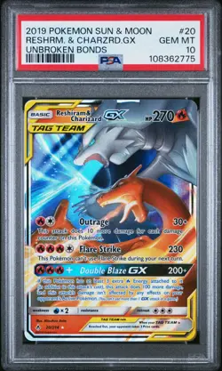 Reshiram & Charizard GX 20/214 S&M Unbroken Bond PSA 10 Pokemon Card - Image 1