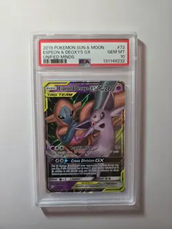 2019 POKEMON SUN & MOON Unified Minds EPSEON & DEOXYS GX #72 PSA 10 - Image 1