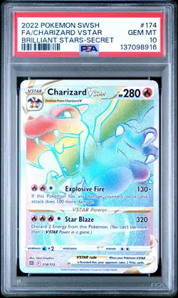 2022 POKEMON SWORD & SHIELD BRILLIANT STARS #174 FULL ART/CHARIZARD VSTAR PSA 10 - Image 1