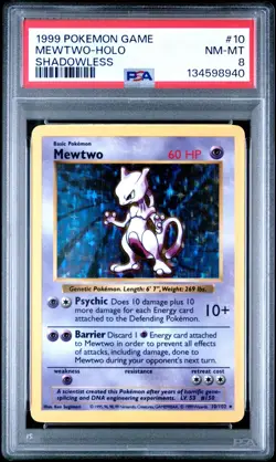 Mewtwo 010/102 Base Set (Shadowless) Holo PSA 8 1999 Pokemon - Image 1