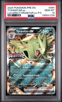 2025 POKEMON PRE EN TYRANITAR ex LUCARIO/TYRANITAR ex P/C #064 💎 PSA 10 - Image 1