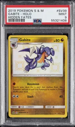 2019 POKEMON SUN & MOON HIDDEN FATES #SV39 GABITE-HOLO PSA 9 - Image 1