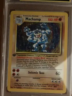 1999 Pokemon Base Set 1sr Edition Machamp Holo Graded 5 - Image 3