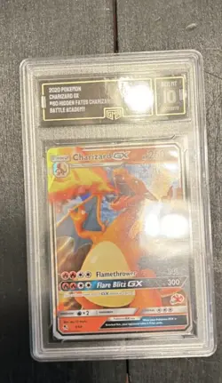 GMA 10 GEM MINT Pokemon Sun & Moon Charizard GX Hidden Fates Ultra Rare 9/68 - Image 1
