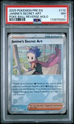 2025 Pokemon PRE EN Janine's Secret Art Poke Ball Reverse Holo #112 PSA 7 NM - Image 1