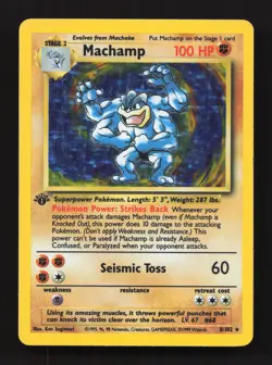Machamp 8/102 Holo Rare Deck Exclusives 1st Edition MP Base Set Pokemon Card - Image 1