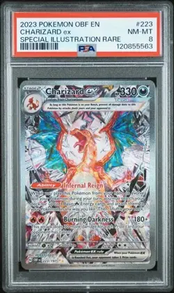 CHARIZARD EX #223 PSA 8 2023 Pokemon Obf EN-Obsidian Flames Spec Illus Rare - Image 1