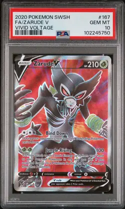 2020 POKEMON SWORD & SHIELD VIVID VOLTAGE #167 FULL ART/ZARUDE V PSA 10 - Image 1