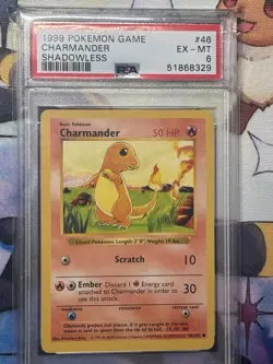 Pokemon TCG Charmander Base Set, Card 46/102, Regular Shadowless PSA 6 EX-MT - Image 1