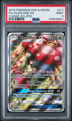 2019 POKEMON SUN & MOON COSMIC ECLIPSE #211 FULL ART/VILEPLUME GX PSA 9 - Image 1