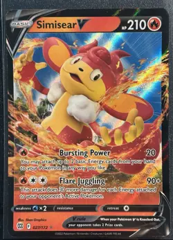 Simisear V 27/172 - Ultra Rare Brilliant Stars 2022 Pokemon TCG - LP Card - Image 1