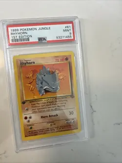 PSA 9 MINT 1999 POKEMON JUNGLE #61 RHYHORN 1ST EDITION ENGLISH - Image 1
