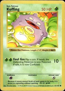 Vintage Wotc Pokemon Koffing Base Set (Shadowless) 51/102 Mild Play MP - Image 1