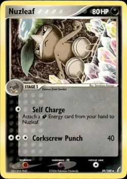 Vintage Wotc Pokemon Nuzleaf Crystal Guardians 39/100 Light Play LP - Image 1