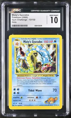 CGC 10 GEM MINT Misty's Gyarados Gym Challenge 13/132 HALF SWIRL Pokemon Card - Image 1