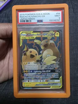 2019 Pokemon Sun & Moon Unified Minds #54 Raichu Alolan Raichu GX Holo PSA 9 - Image 1
