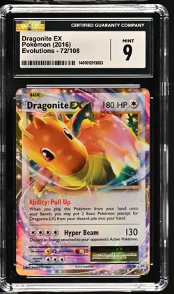CGC Graded 9 MINT Dragonite EX 72/108 XY Evolutions Pokemon Card - Image 1