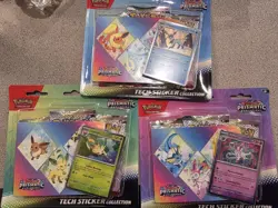 3 x Pokemon TCG Prismatic Evolutions Tech Sticker Collection - Fast Ship - Image 1