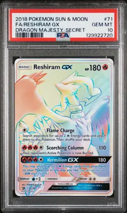 2018 POKEMON SUN & MOON DRAGON MAJESTY SECRET #71 FULL ART/RESHIRAM GX PSA 10 - Image 1