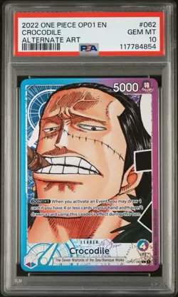 2022 One Piece Romance Dawn OP01 L (Alt Art) Crocodile PSA 10 GEM MT - Image 1