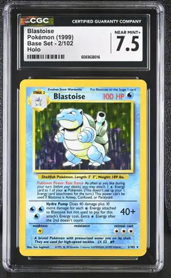 CGC 7.5 Blastoise 1999 Base Set 2/102 Holo Pokemon Card - Image 1