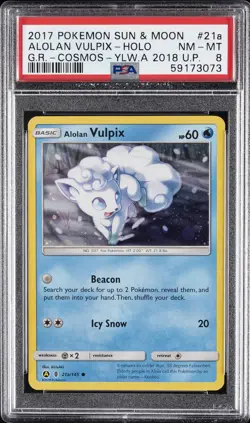 2017 POKEMON SUN & MOON GUARDIANS RISING #21A ALOLAN VULPIX-HOLO PSA 8 - Image 1