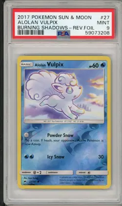 2017 Pokemon Sun & Moon Burning Shadows Alolan Vulpix Reverse Foil #27 PSA 9 - Image 1