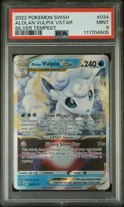 2022 POKEMON SWORD & SHIELD SILVER TEMPEST #034 ALOLAN VULPIX VSTAR PSA 9 - Image 1