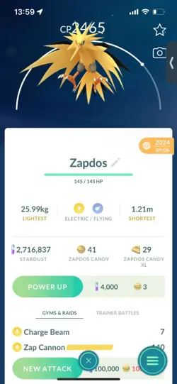 Pokemon Go Legendary Zapdos ( Normal ) ( Reduced) - Image 1