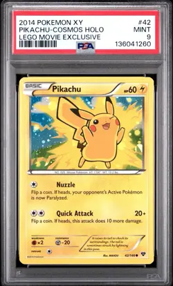 2014 PIKACHU POKEMON XY COSMOS HOLO LEGO MOVIE EXCLUSIVE PROMO PSA 9 - Image 1