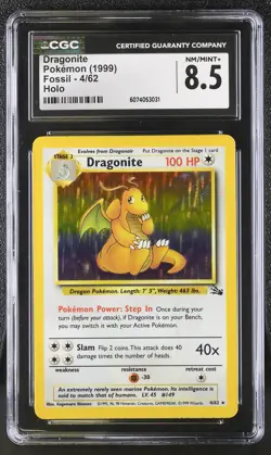 CGC 8.5 Dragonite 1999 Fossil 4/62 Holo Pokemon Card - Image 1