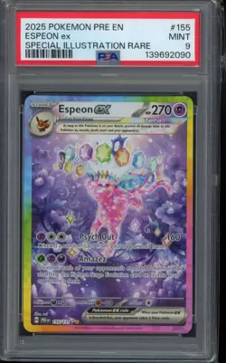 PSA 9 - 2025 Espeon ex 155/131 Sv: Prismatic Evolutions Holo Pokemon - Image 1
