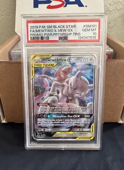 Mewtwo & Mew GX PSA 10 SM191 Full Art - 2019 Pokemon SM Black Star Promo - Image 1