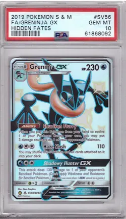 2019 POKEMON SUN & MOON HIDDEN FATES #SV56 FULL ART/GRENINJA GX PSA 10 - Image 1