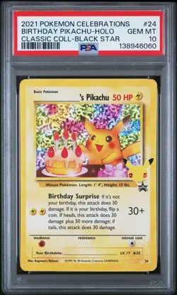 Birthday Pikachu Holo 24 Celebrations Classic Collection Pokemon PSA 10 *060 - Image 1