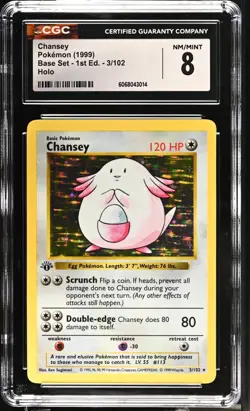 POKEMON CGC 8 Chansey 3/102 1999 Base Set Shadowless Holo Rare 1st Edition *3014 - Image 1