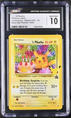 Birthday Pikachu 24 Celebrations Holo Pokemon CGC 10 Gem Mint *058 - Image 1