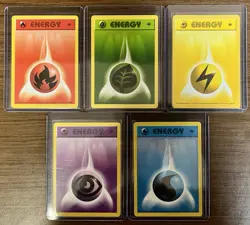 Pokemon TCG Base Set 1st Edition Energy Card Set - 5 Card Lot (Full Set) LP/NM - Image 1